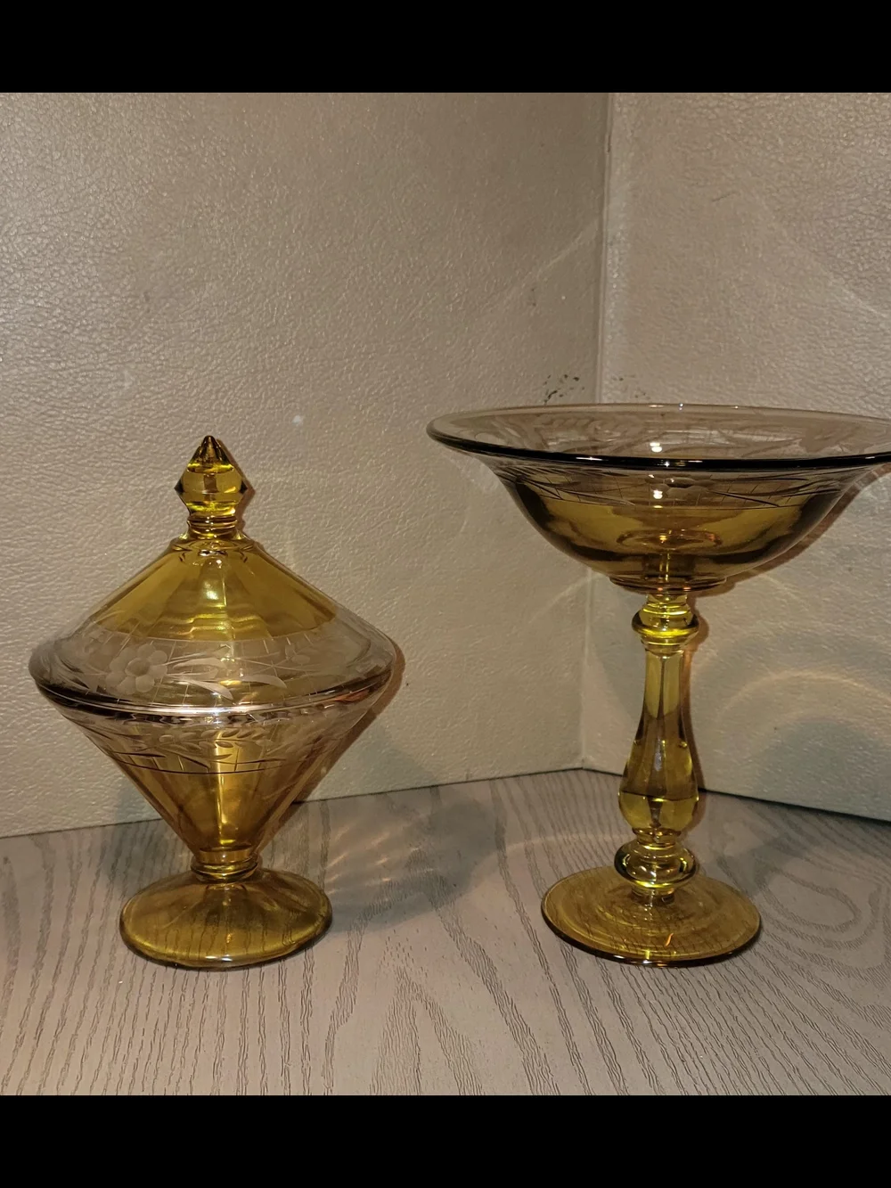 Amber Glass Compote and Lidded And Pedestal Candy Dishes  Set 6x7.5 And 7x8